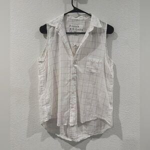 Frank & Eileen Fiona Sleeveless Button-Up Collared White Plaid Cotton Shirt XS